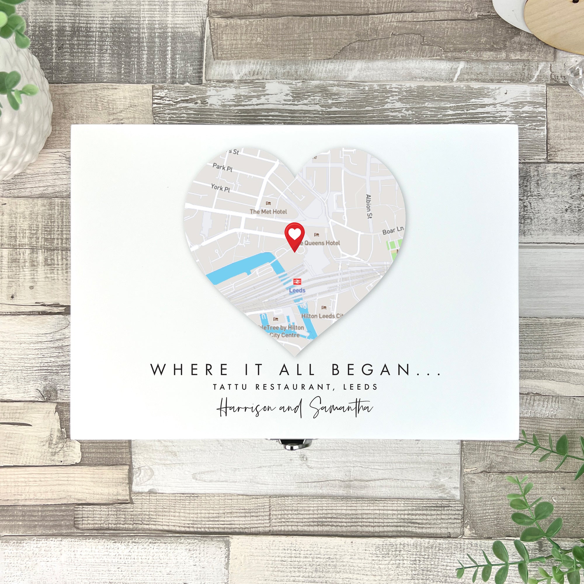 Personalised Heart Map Location White Keepsake Box - 3 Sizes
