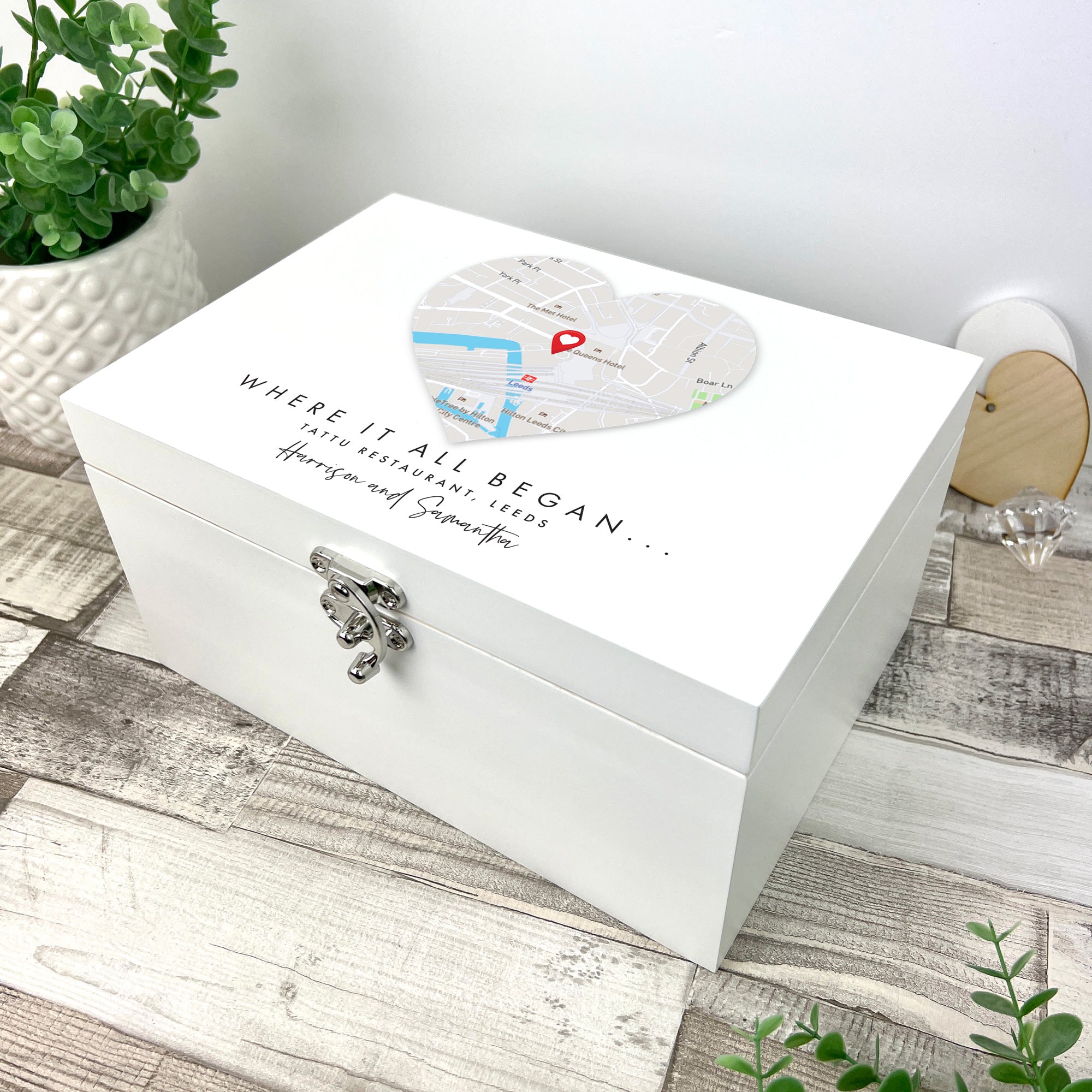 Personalised Heart Map Location White Keepsake Box - 3 Sizes