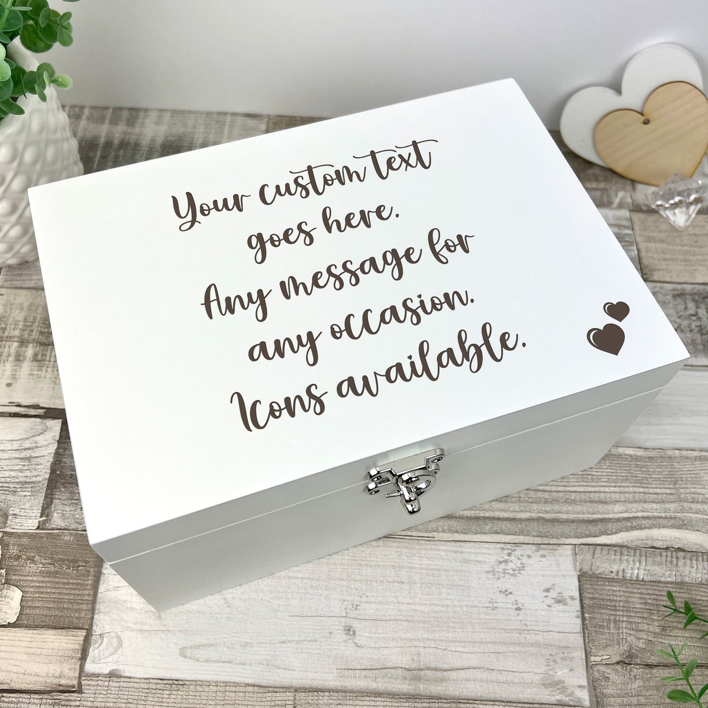 Personalised Free Text White Wooden Engraved Keepsake Box - 3 Sizes (22cm | 27cm | 30cm)