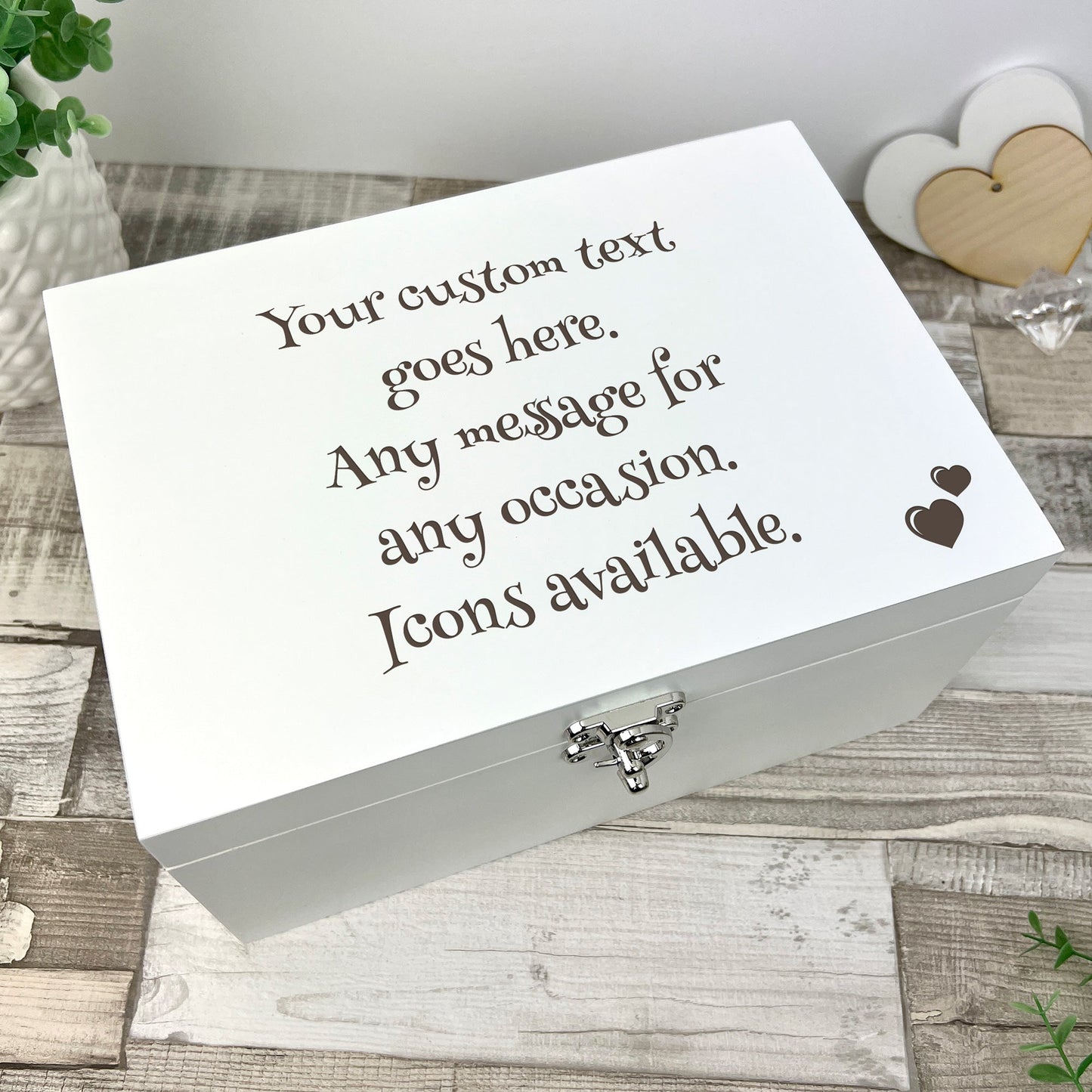 Personalised Free Text White Wooden Engraved Keepsake Box - 3 Sizes (22cm | 27cm | 30cm)