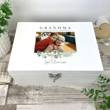 Personalised Floral Photo White Wooden Keepsake Memory Box - 3 Sizes