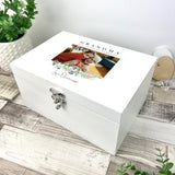 Personalised Floral Photo White Wooden Keepsake Memory Box - 3 Sizes