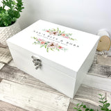 Personalised Any Message Pink Floral White Wooden Keepsake Memory Box - 3 Sizes