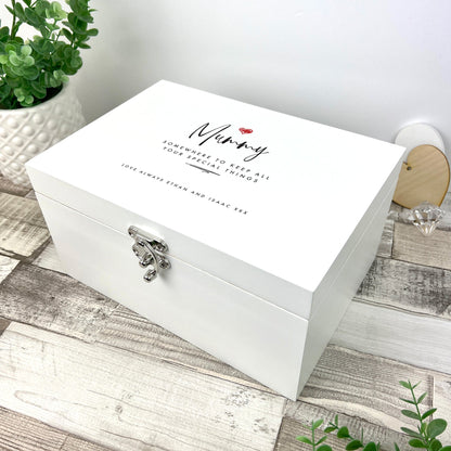 Personalised Any Name/Message Red Heart White Wooden Keepsake Memory Box - 3 Sizes