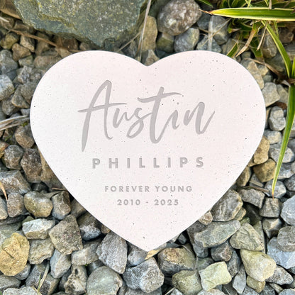 Personalised Modern Script Engraved Resin Heart Grave Marker