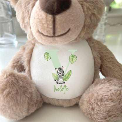 Personalised Animal Alphabet Plush Teddy Bear 25cm | New Baby, Christening & 1st Birthday Gift