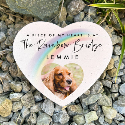 Personalised Pet Rainbow Bridge Photo Resin Heart Grave Marker