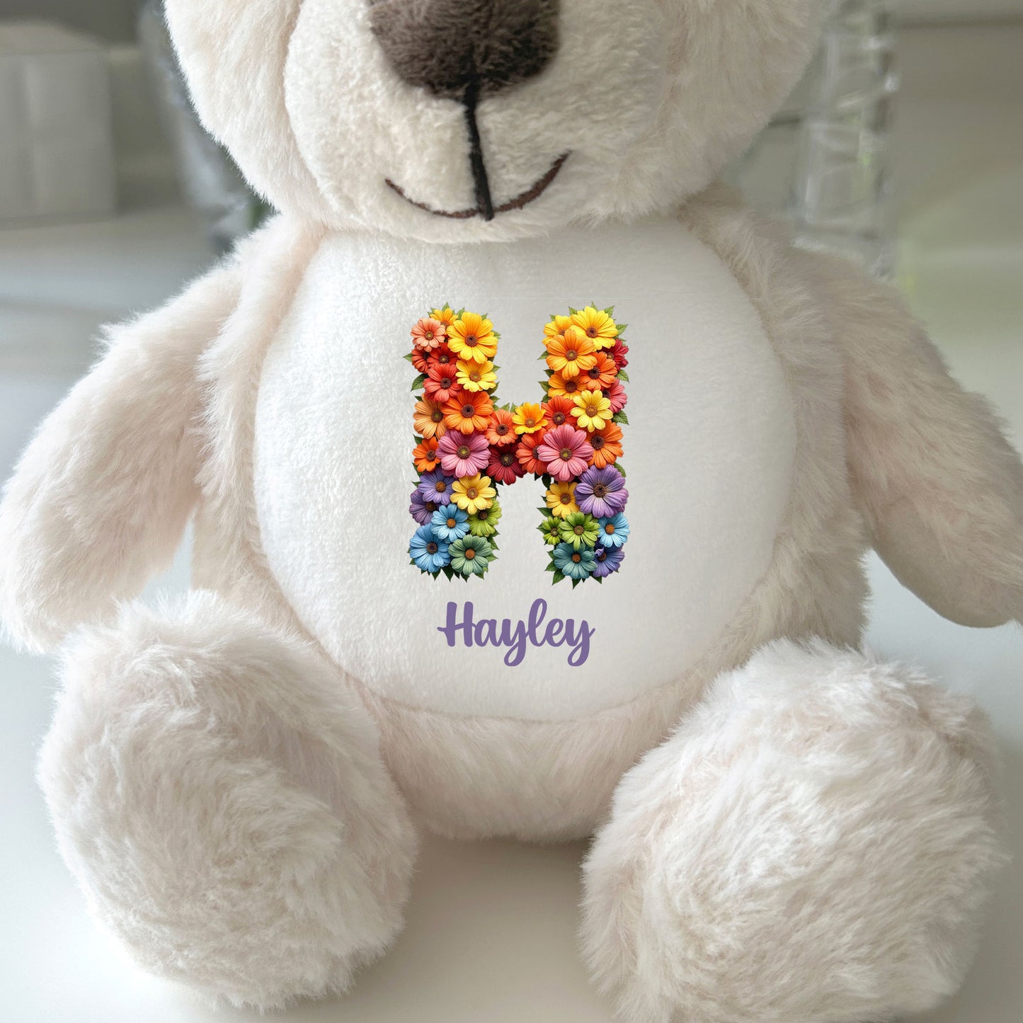 Personalised Flower Alphabet Plush Teddy Bear 25cm | New Baby, Christening & 1st Birthday Gift