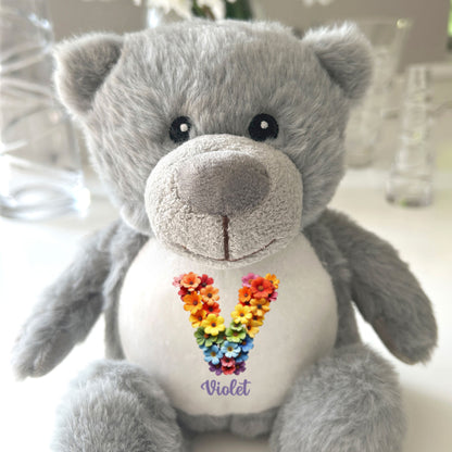 Personalised Flower Alphabet Plush Teddy Bear 25cm | New Baby, Christening & 1st Birthday Gift