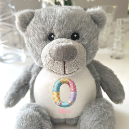 Personalised Patchwork Alphabet Plush Teddy Bear 25cm | New Baby, Christening & 1st Birthday Gift