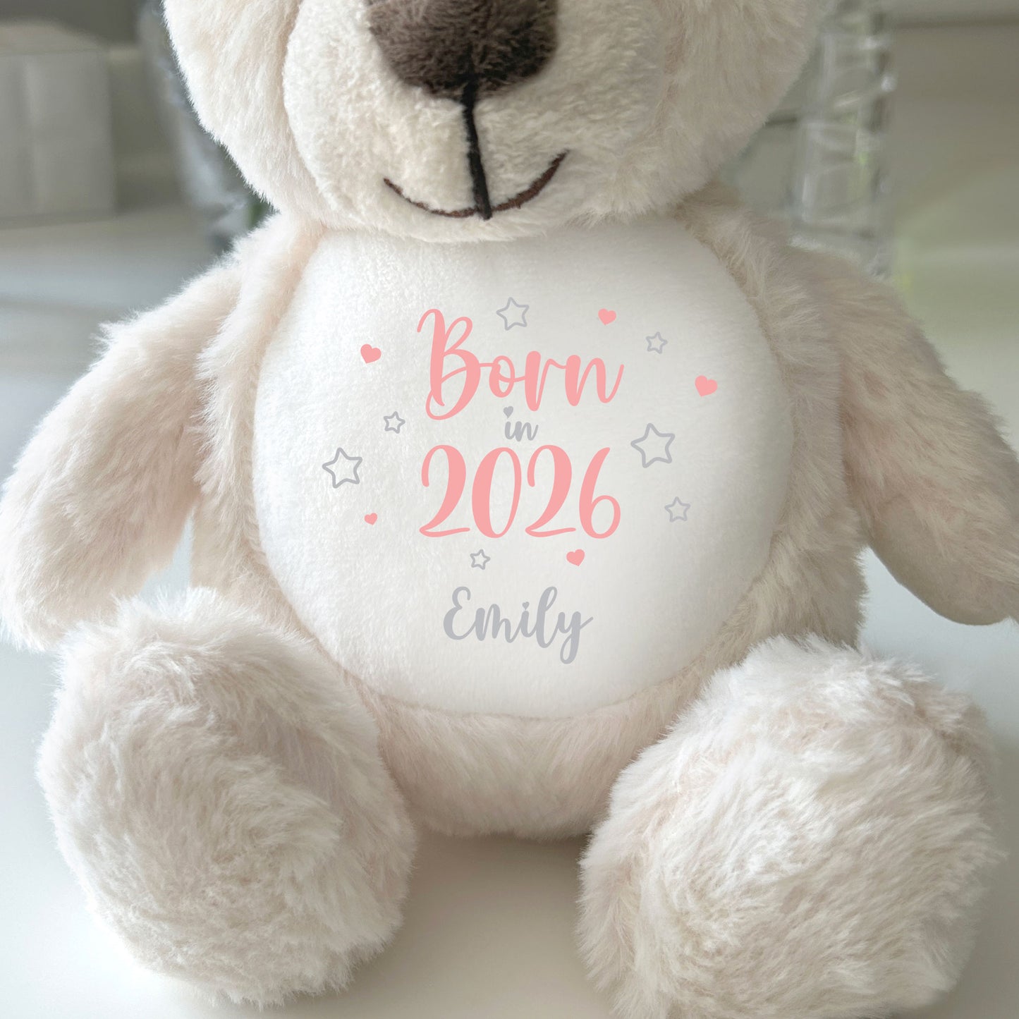 Personalised Born in 2026 Teddy Bear Plush Soft Toy 25cm | New Baby Arrival Gift