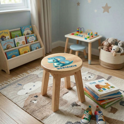 Personalised Wooden Dinosaur Alphabet Round Toddler Step Stool | Nursery Decor & First Birthday Gift