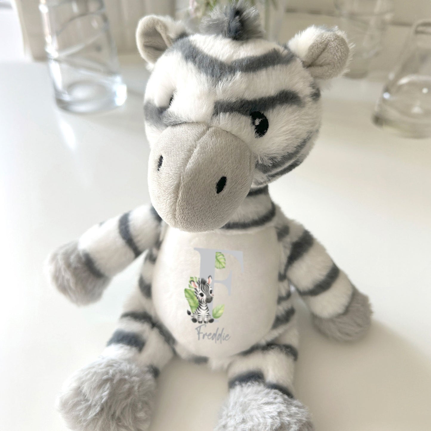 Personalised Alphabet Zebra Teddy Bear 28cm | New Baby, 1st Birthday or Christening Gift