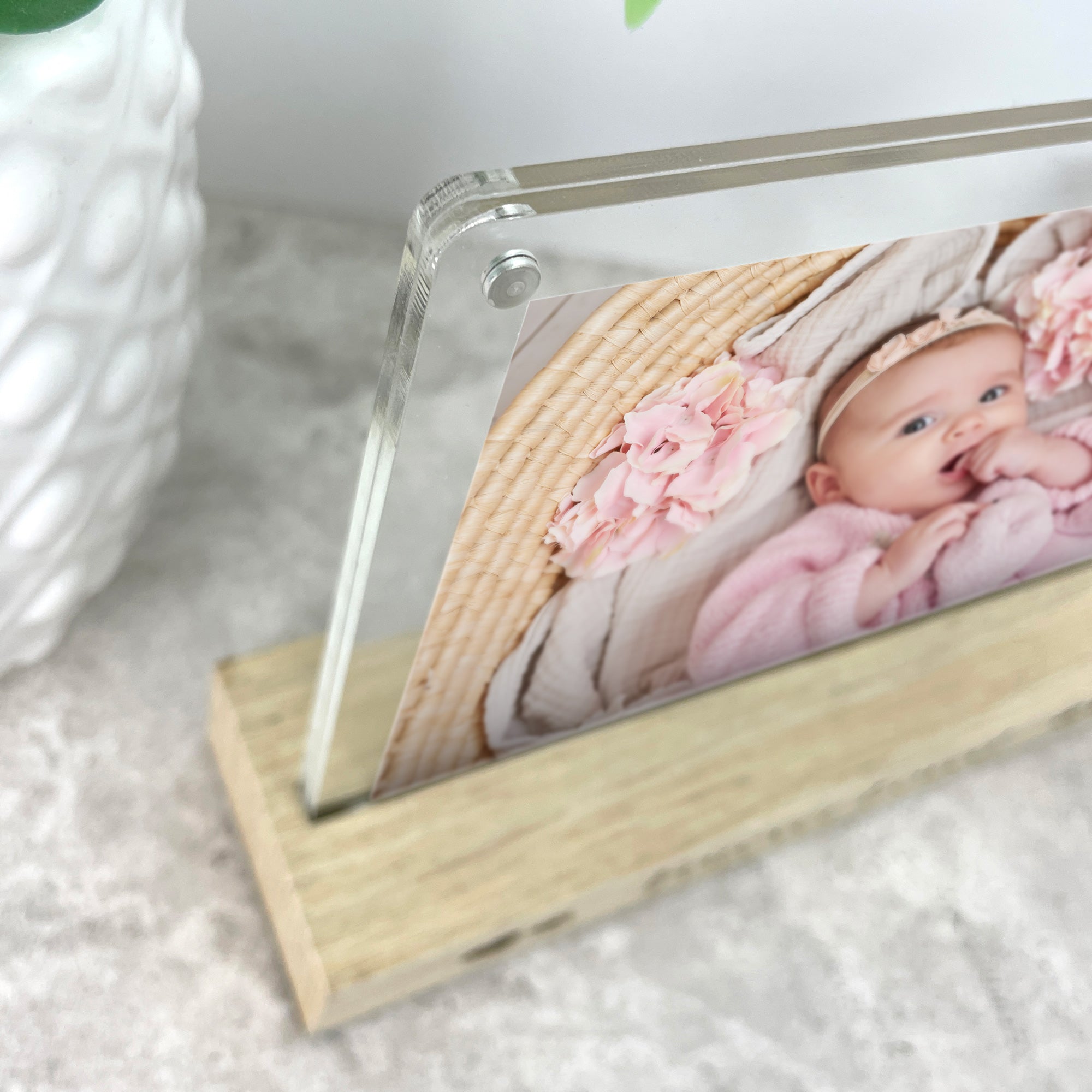 Personalised Baby Stars Wooden Base 6x4