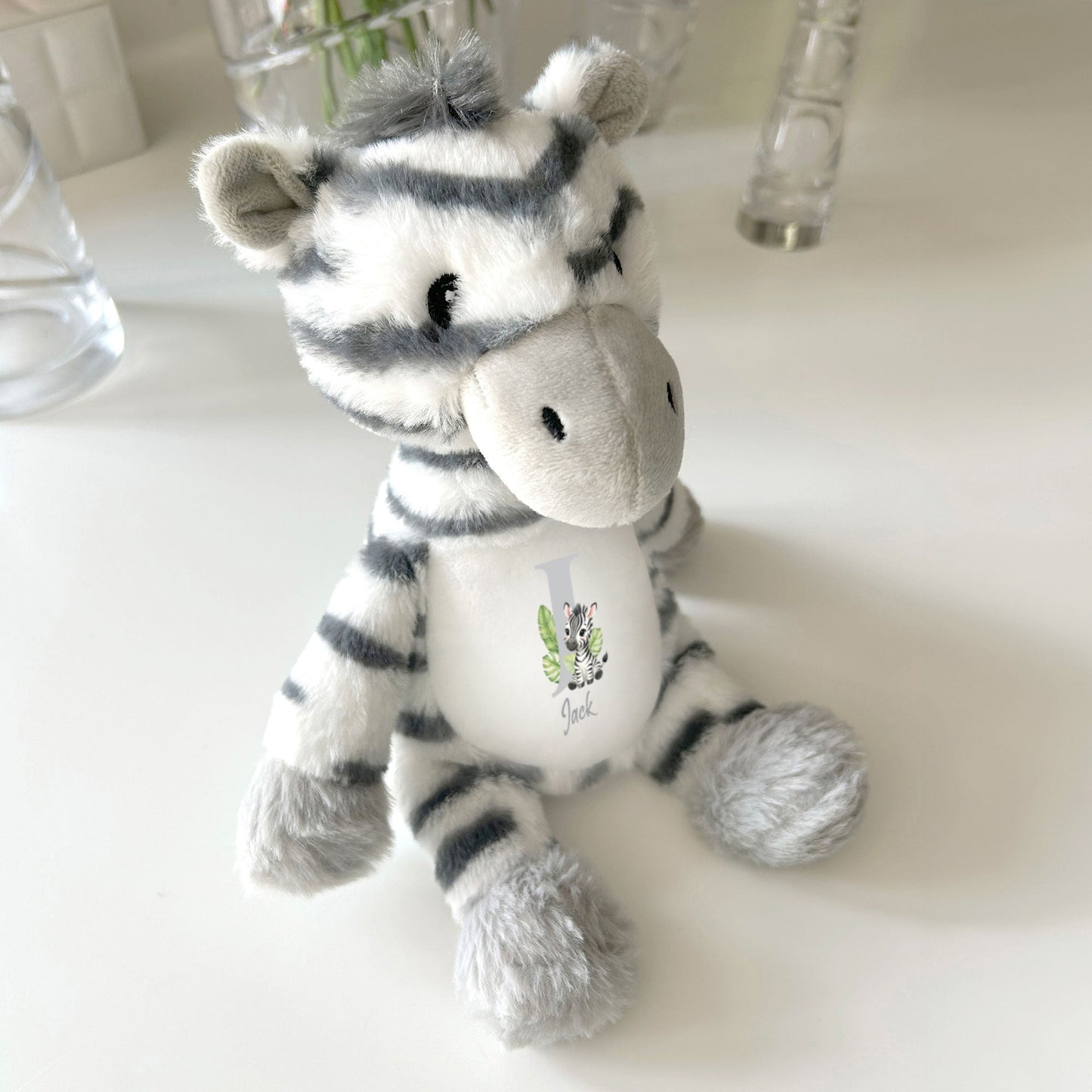 Personalised Alphabet Zebra Teddy Bear 28cm | New Baby, 1st Birthday or Christening Gift