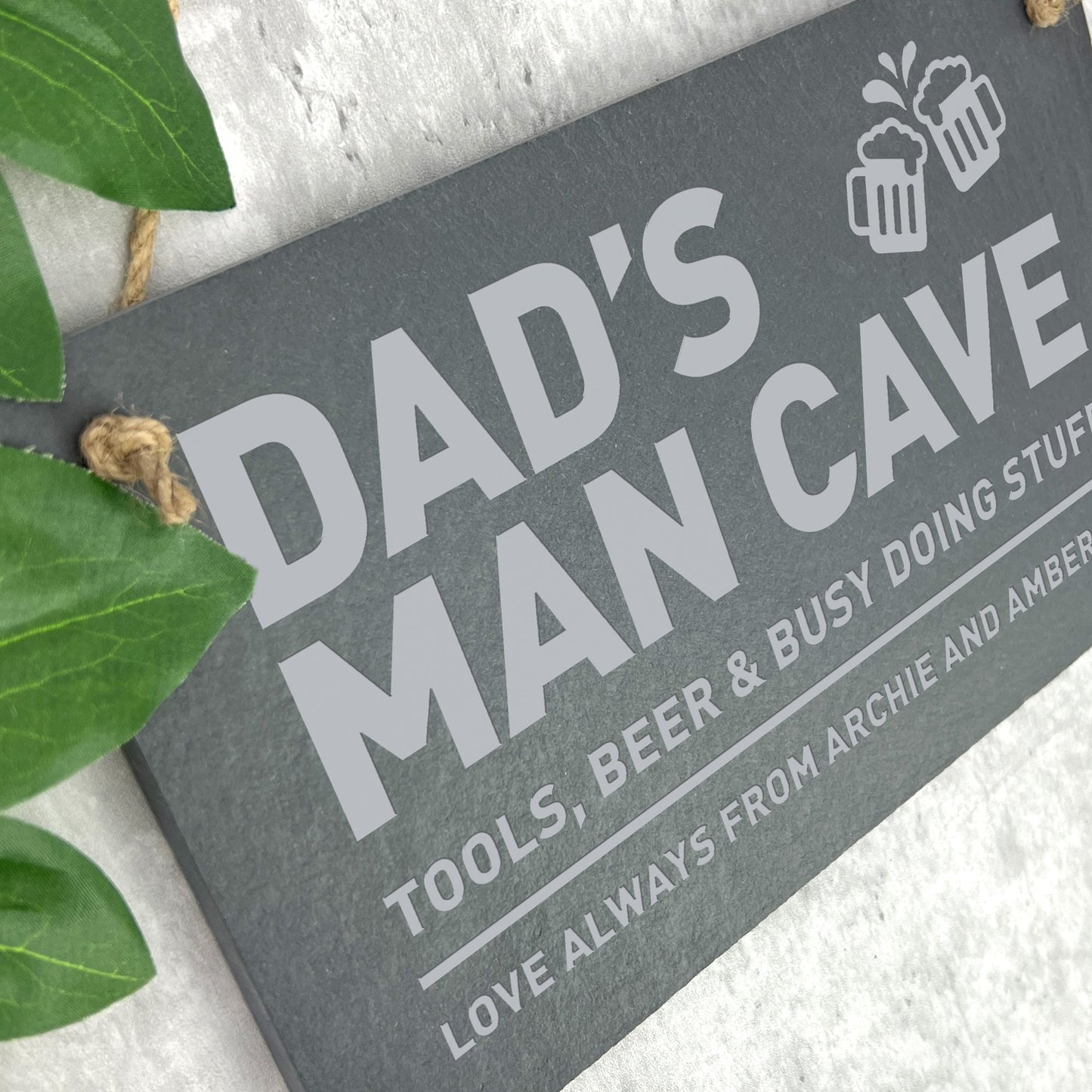Personalised Dad's Man Cave Slate Hanging Plaque 25 x 15cm