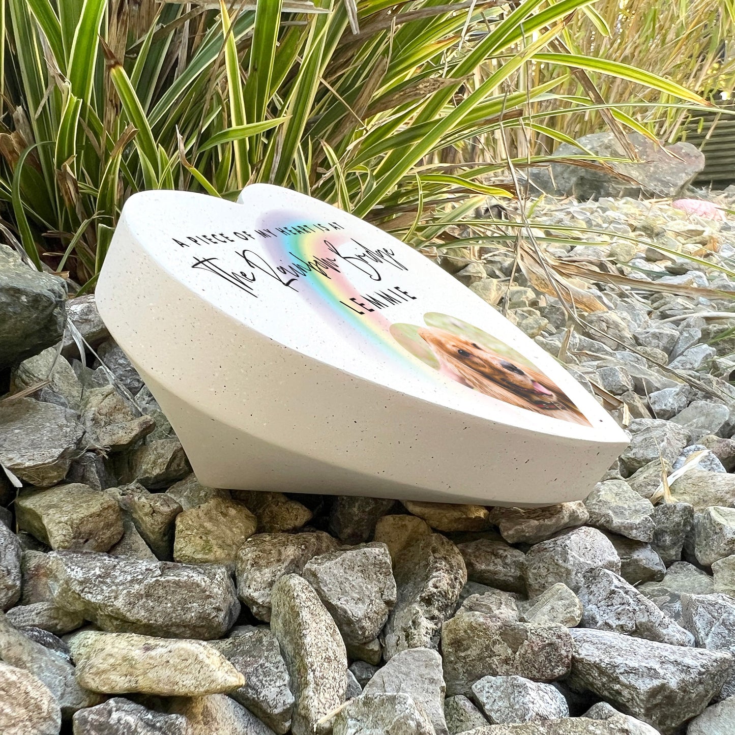 Personalised Pet Rainbow Bridge Photo Resin Heart Grave Marker
