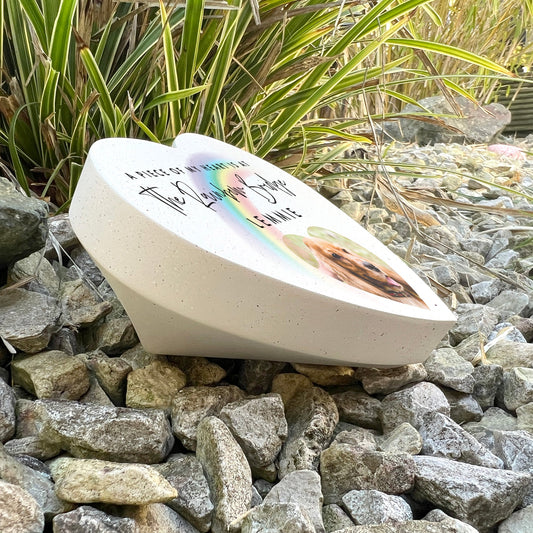Personalised Pet Rainbow Bridge Photo Resin Heart Grave Marker