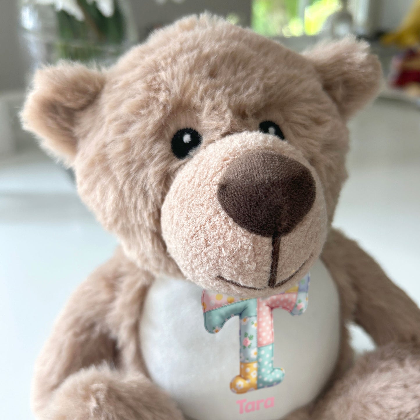 Personalised Patchwork Alphabet Plush Teddy Bear 25cm | New Baby, Christening & 1st Birthday Gift