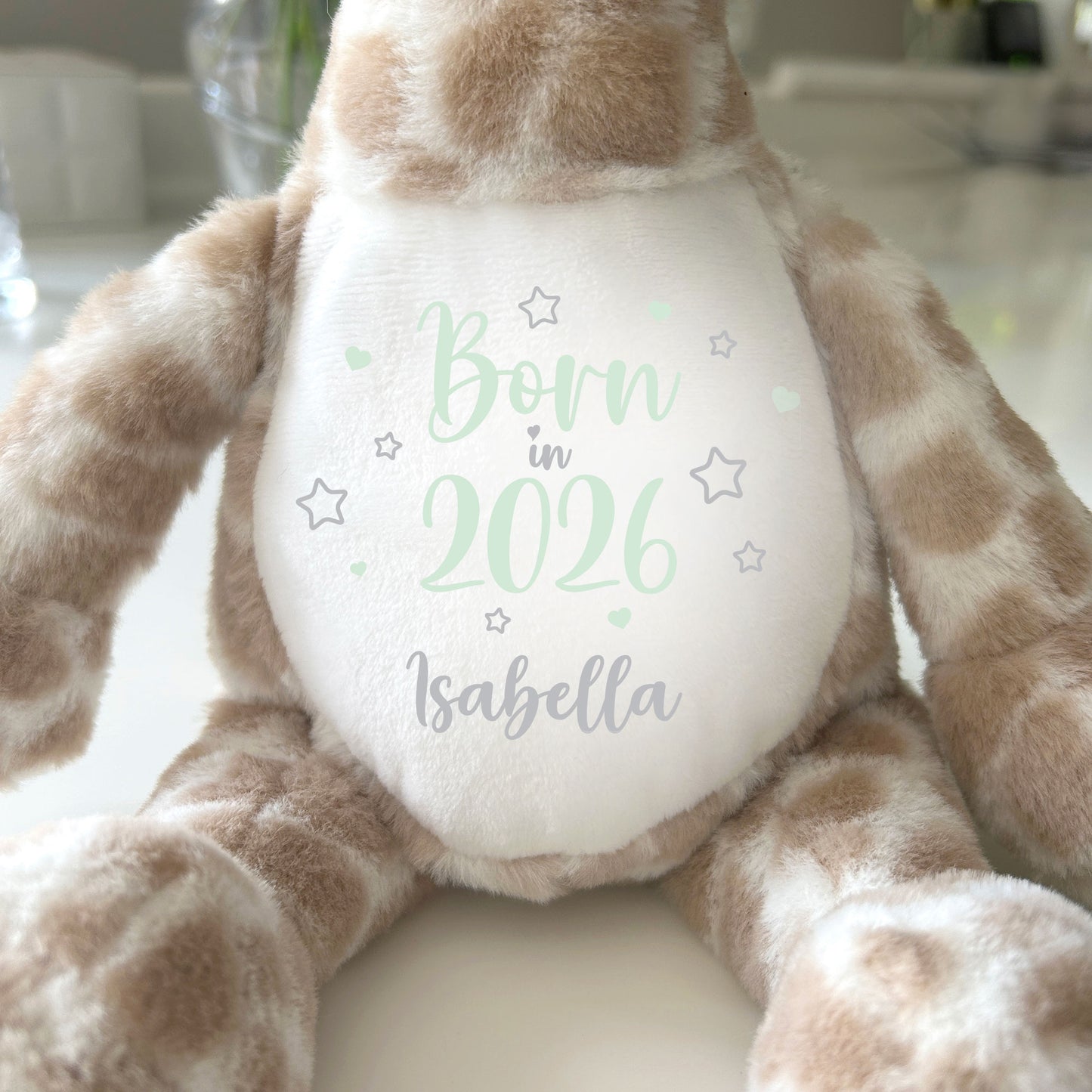 Personalised Born in 2026 Giraffe Teddy Bear 34cm | New Baby, 1st Birthday or Christening Gift