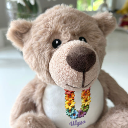 Personalised Flower Alphabet Plush Teddy Bear 25cm | New Baby, Christening & 1st Birthday Gift