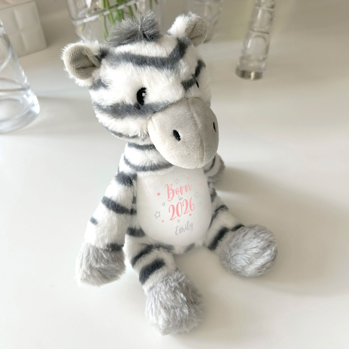 Personalised Born in 2026 Zebra Teddy Bear 28cm | New Baby, 1st Birthday or Christening Gift