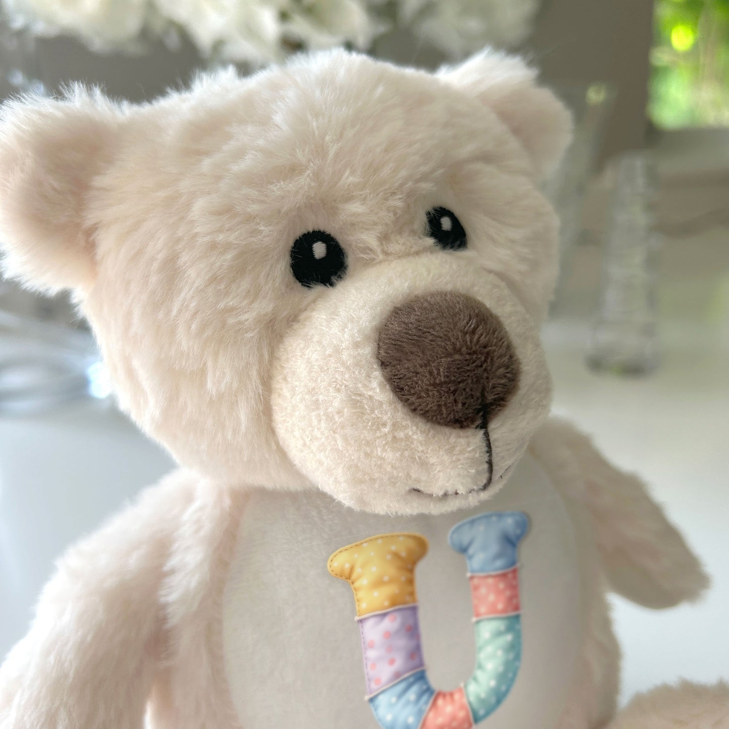 Personalised Patchwork Alphabet Plush Teddy Bear 25cm | New Baby, Christening & 1st Birthday Gift