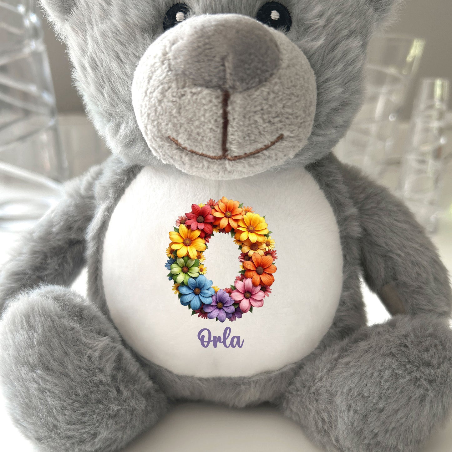Personalised Flower Alphabet Plush Teddy Bear 25cm | New Baby, Christening & 1st Birthday Gift