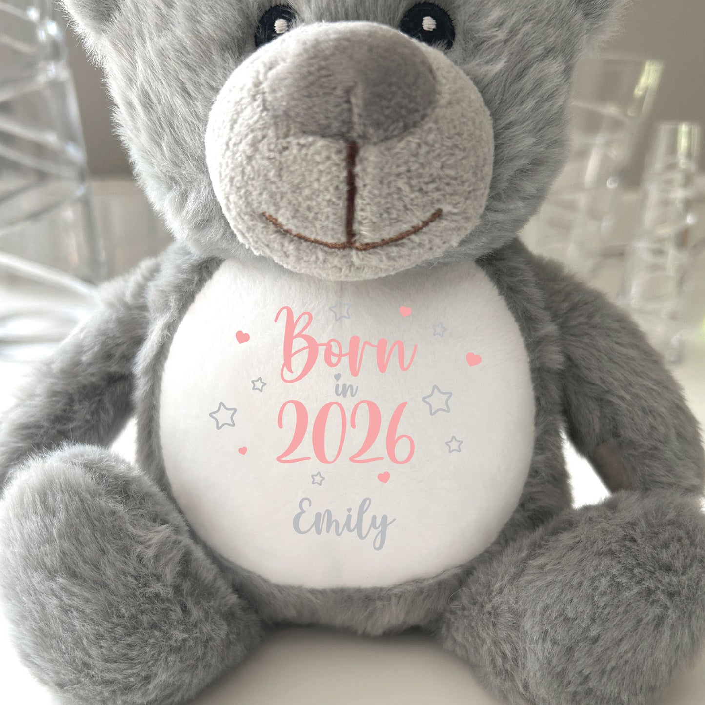 Personalised Born in 2026 Teddy Bear Plush Soft Toy 25cm | New Baby Arrival Gift
