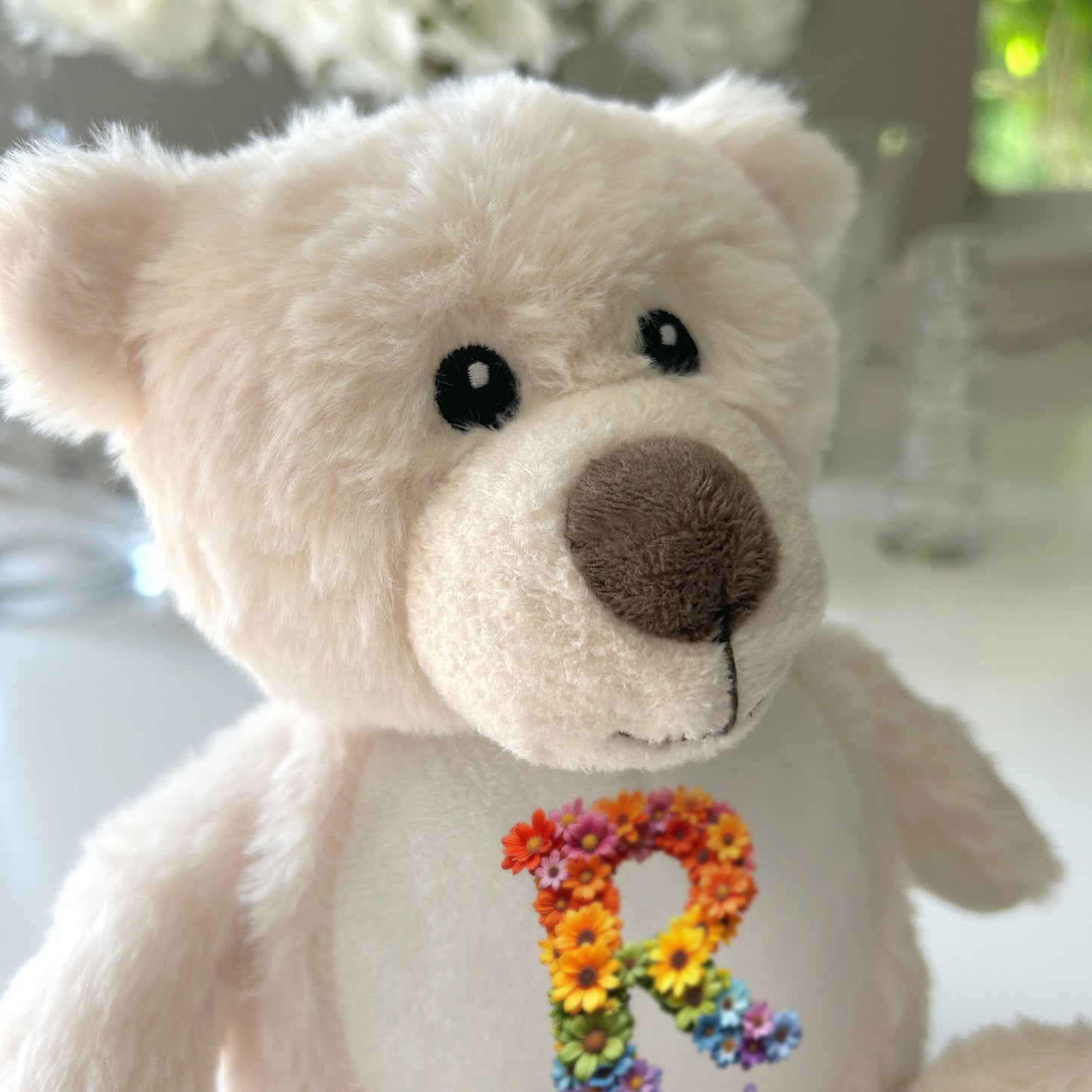 Personalised Flower Alphabet Plush Teddy Bear 25cm | New Baby, Christening & 1st Birthday Gift