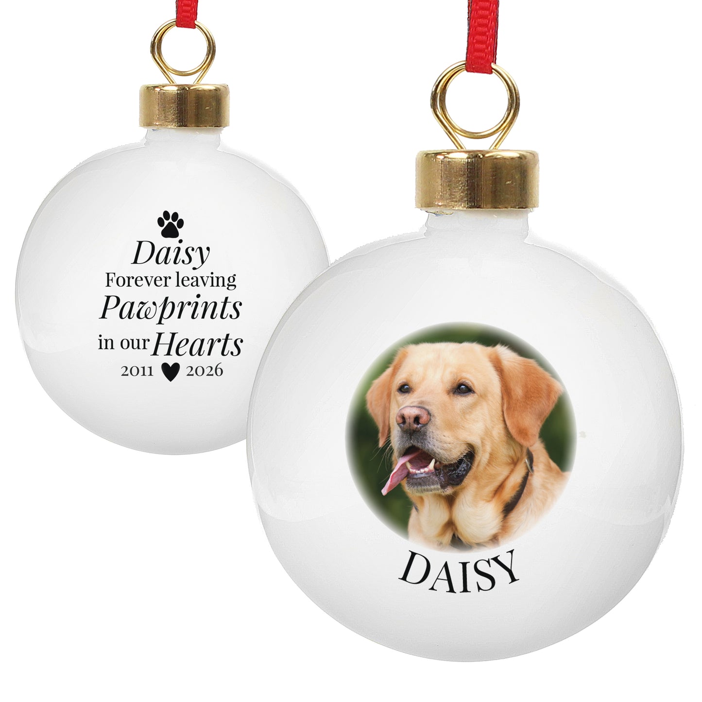 Personalised Paw Print Memorial Photo Upload Bauble