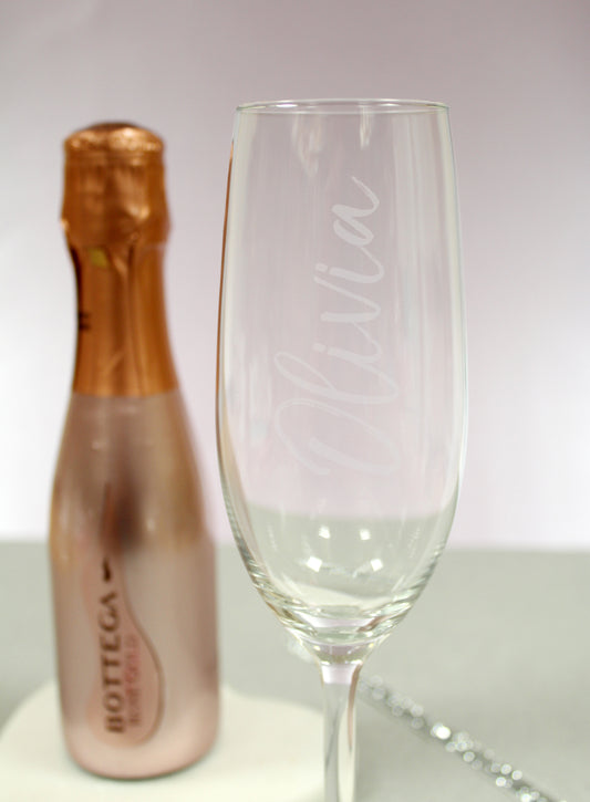 Personalised Name Only Flute & Mini Rose Bottega Prosecco Set