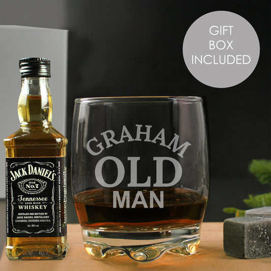 Personalised Old Man Tumbler and Whiskey Miniature Set