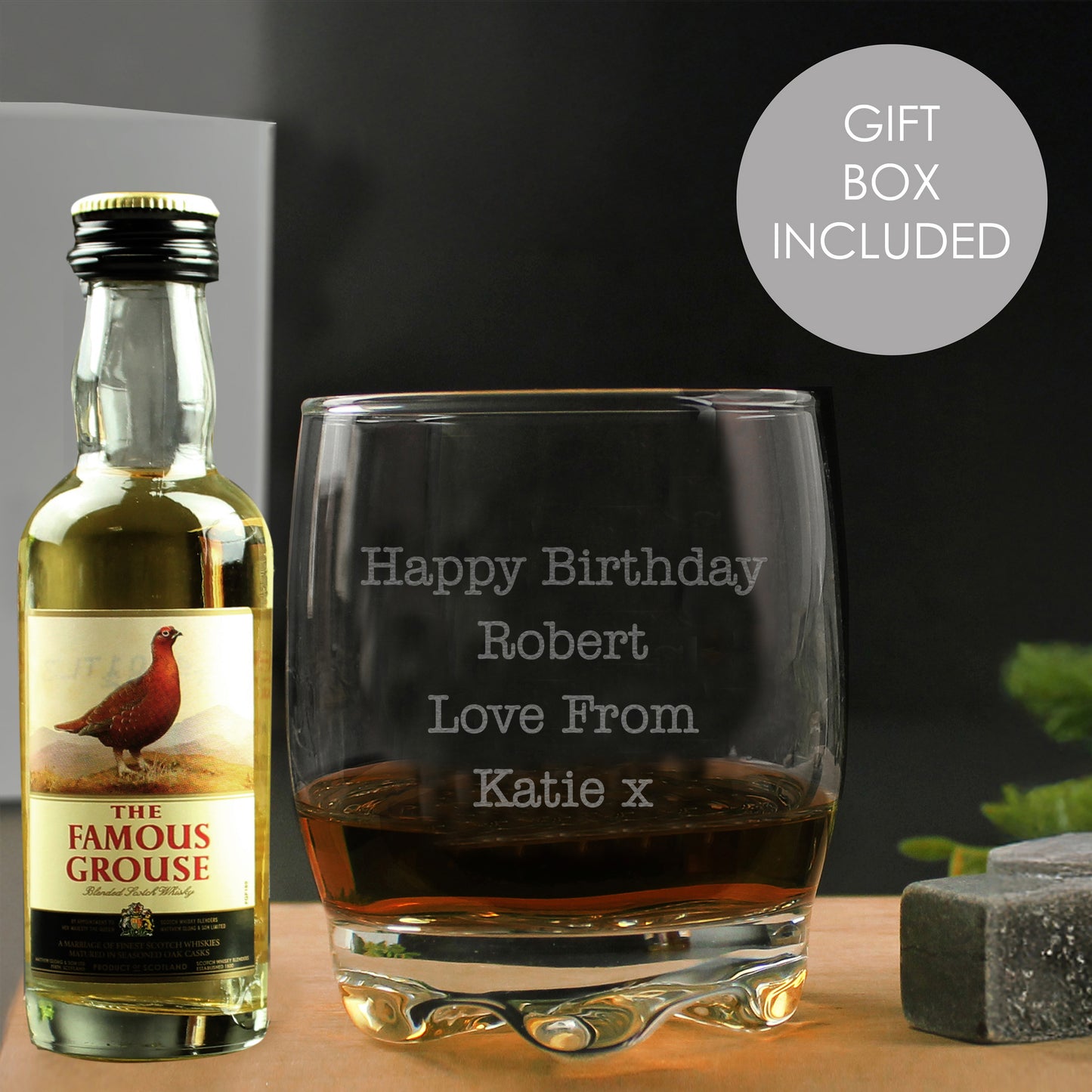 Personalised Free Text Tumbler and Grouse Miniature Set