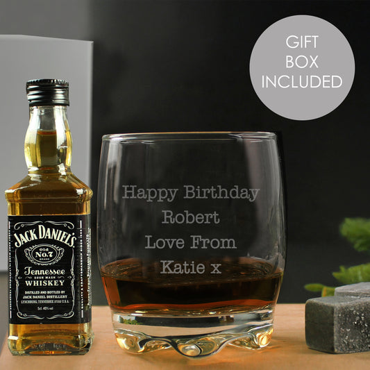Personalised Free Text Tumbler and Whiskey Miniature Set