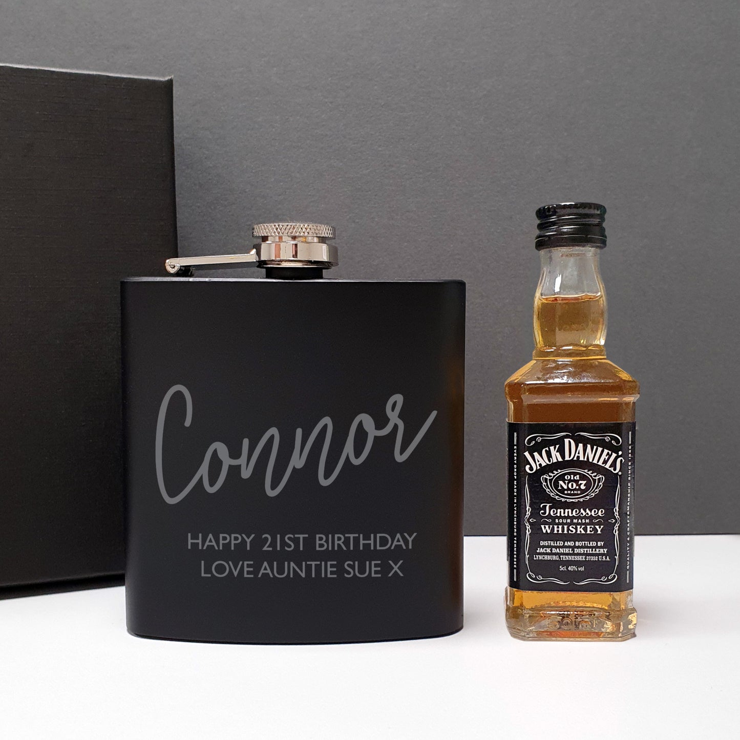 Personalised Free Text Hip Flask and Whisky Miniature Set