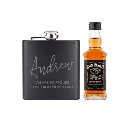 Personalised Free Text Hip Flask and Whisky Miniature Set