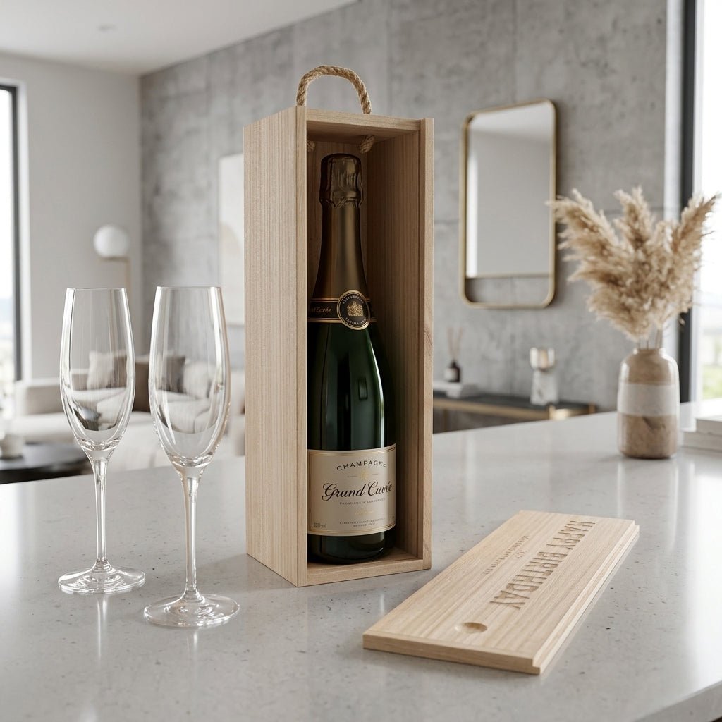 Personalised Wooden Wine & Champagne Box | Retirement, Birthday, Anniversary Gift - The Lovely Keepsake Company