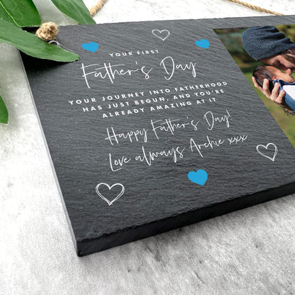 Personalised First Father's Day Photo Slate Hanging Plaque 25 x 15cm