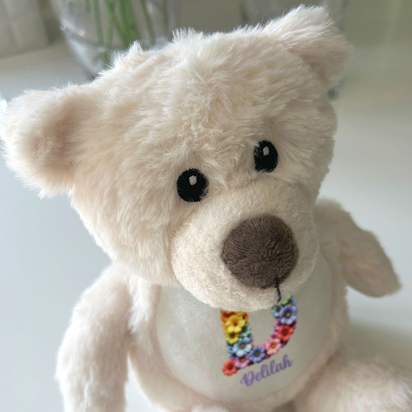 Personalised Flower Alphabet Plush Teddy Bear 25cm | New Baby, Christening & 1st Birthday Gift