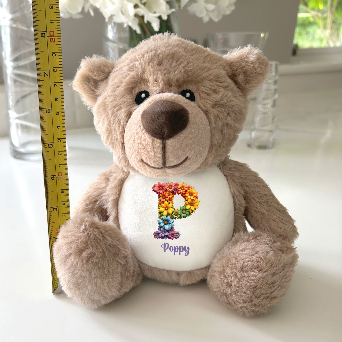 Personalised Flower Alphabet Plush Teddy Bear 25cm | New Baby, Christening & 1st Birthday Gift