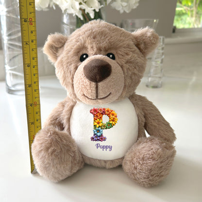 Personalised Flower Alphabet Plush Teddy Bear 25cm | New Baby, Christening & 1st Birthday Gift