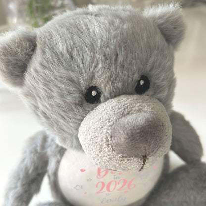 Personalised Born in 2026 Teddy Bear Plush Soft Toy 25cm | New Baby Arrival Gift