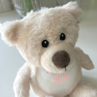Personalised Born in 2026 Teddy Bear Plush Soft Toy 25cm | New Baby Arrival Gift