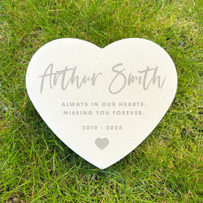 Personalised Modern Script Heart Engraved Resin Heart Grave Marker