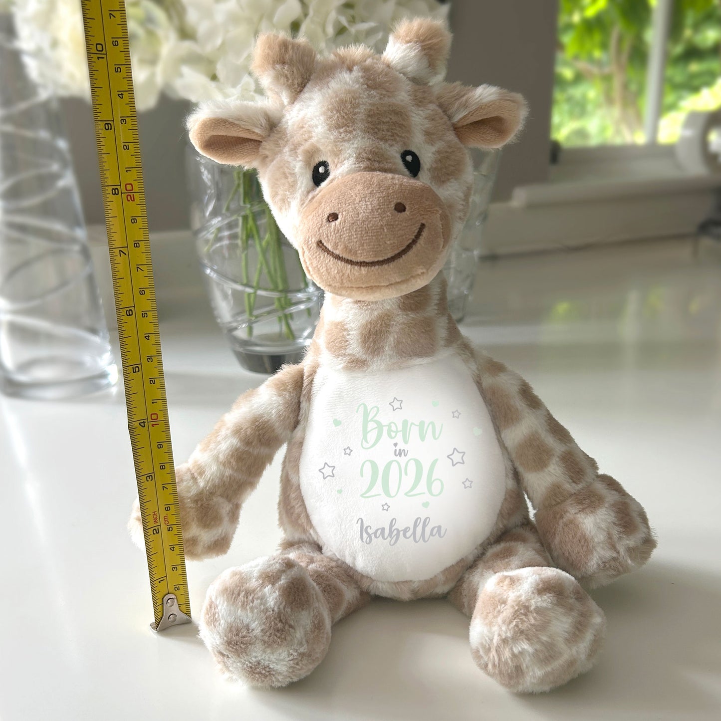 Personalised Born in 2026 Giraffe Teddy Bear 34cm | New Baby, 1st Birthday or Christening Gift