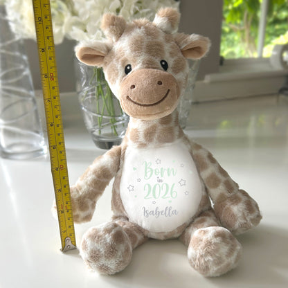 Personalised Born in 2026 Giraffe Teddy Bear 34cm | New Baby, 1st Birthday or Christening Gift