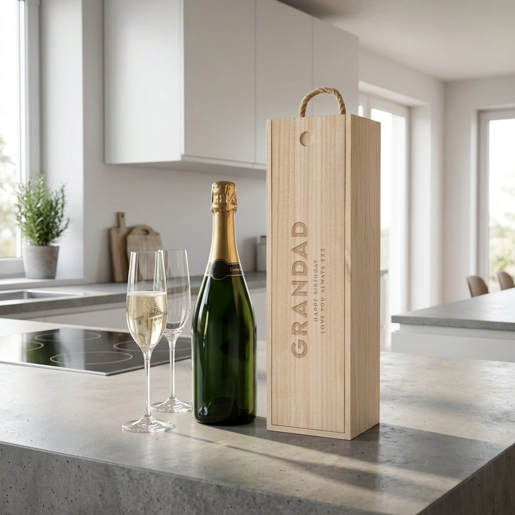 Personalised Wooden Wine & Champagne Box | Retirement, Birthday, Anniversary Gift - The Lovely Keepsake Company
