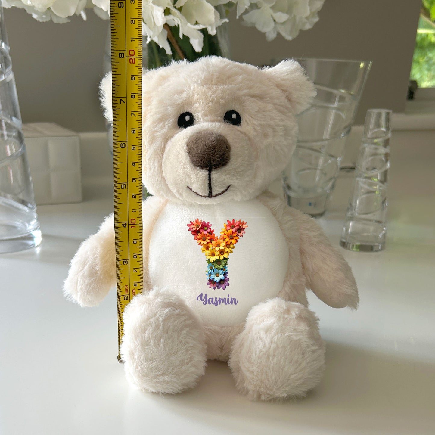 Personalised Flower Alphabet Plush Teddy Bear 25cm | New Baby, Christening & 1st Birthday Gift