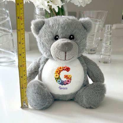 Personalised Flower Alphabet Plush Teddy Bear 25cm | New Baby, Christening & 1st Birthday Gift